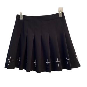 XMM Brand Black White cross mini Pleated Skater skirt M